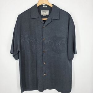 Bamboo Cay Men's Silk Resort Shirt with Palm Tree Embroidery L Dark Gray